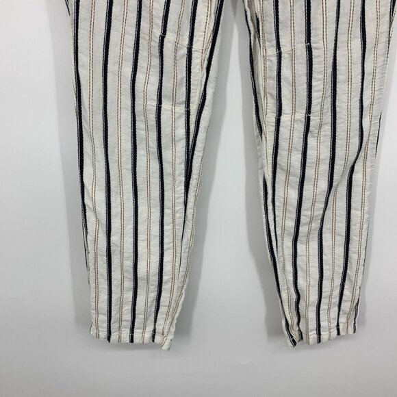 Ann Taylor LOFT Pants Linen Blend White Blue Stripe Skinny - Picture 4 of 8